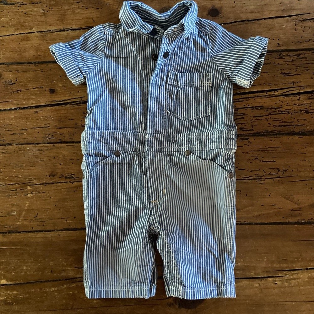 BabyGap Railroad Striped Denim Jumpsuit (3-6 mons)